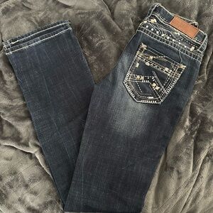 Women's Cowgirl Up Embroidered Boot Cut Jeans - Dark Blue